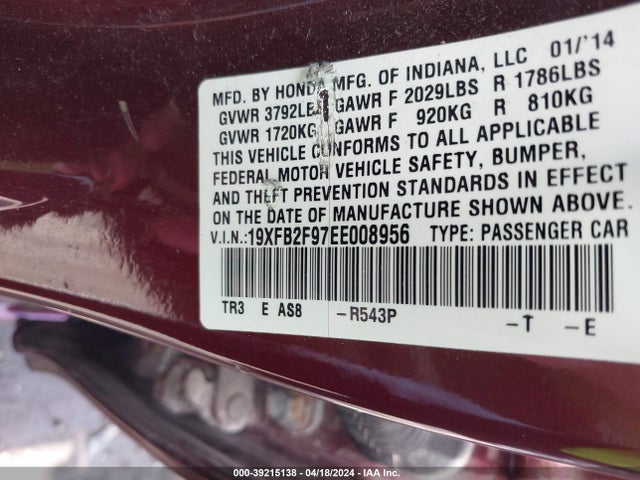 Honda Civic Ex-l 2014 19XFB2F97EE008956 Image 9