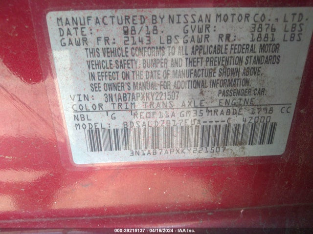 Nissan SENTRA SV 2019 3N1AB7APXKY221507 Image 9
