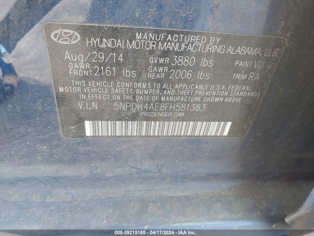 Hyundai ELANTRA SE 2015 5NPDH4AE8FH581383 Image 9