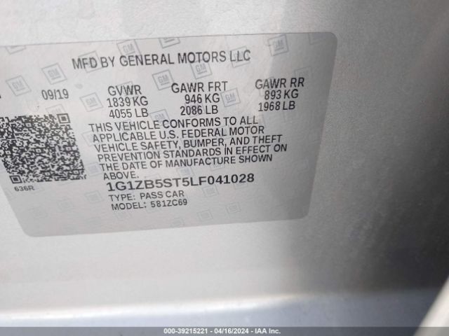 1G1ZB5ST5LF041028 Chevrolet Malibu Fwd Ls