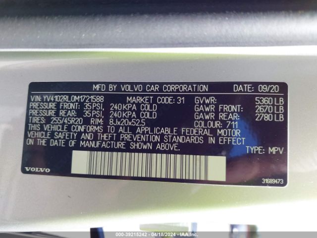 YV4102RL0M1721588 Volvo Xc60 T5 Inscription