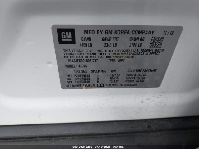 KL4CJESB0LB071787 Buick Encore Awd Preferred