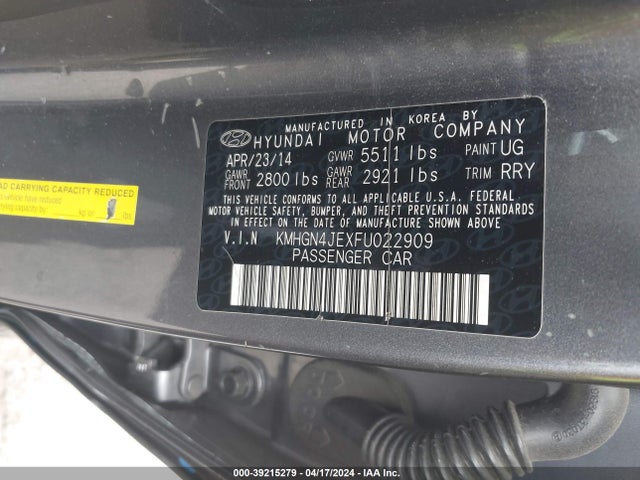 Hyundai Genesis 3.8 2015 KMHGN4JEXFU022909 Image 9