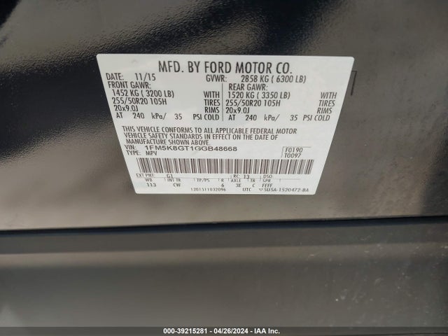 Ford EXPLORER SPORT 2016 1FM5K8GT1GGB48668 Image 9