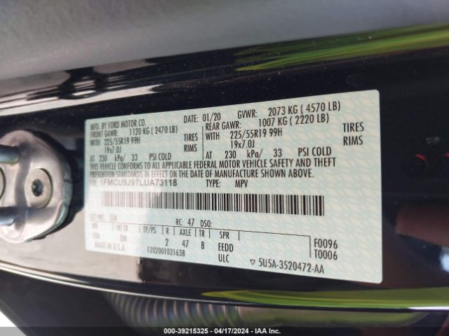 1FMCU9J97LUA73118 Ford Escape Titanium
