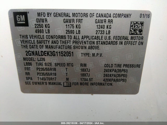 Chevrolet Equinox Ltz 2016 2GNALDEK3G1152051 Image 9