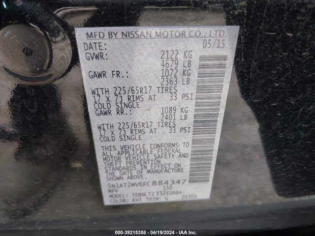 Nissan ROGUE SV 2015 5N1AT2MV6FC884347 Image 9