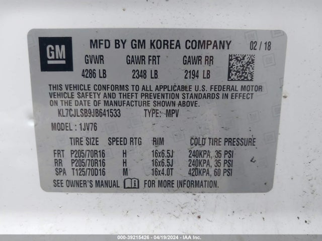 Chevrolet Trax Lt 2018 KL7CJLSB9JB641533 Image 9