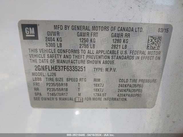 Chevrolet Equinox Ltz 2015 2GNFLHE37F6335251 Image 9