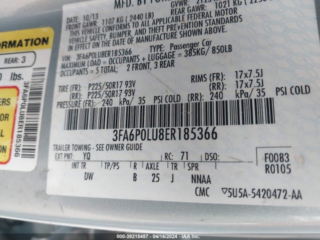Ford Fusion Se Hybrid 2014 3FA6P0LU8ER185366 Image 9