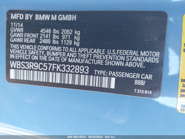 WBS3R9C57FK332893 BMW M4