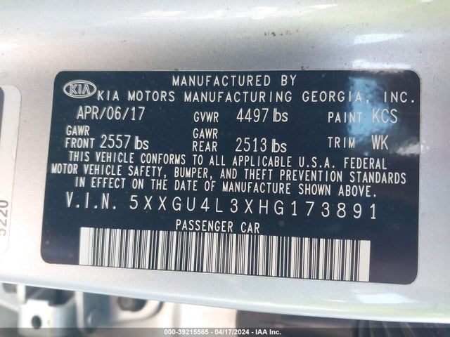 KIA OPTIMA EX 2017 5XXGU4L3XHG173891 Image 9
