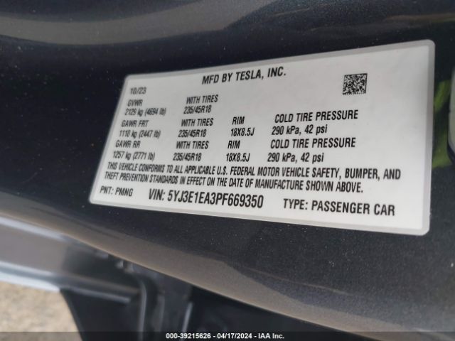 5YJ3E1EA3PF669350 Tesla Model 3 Rear-wheel Drive