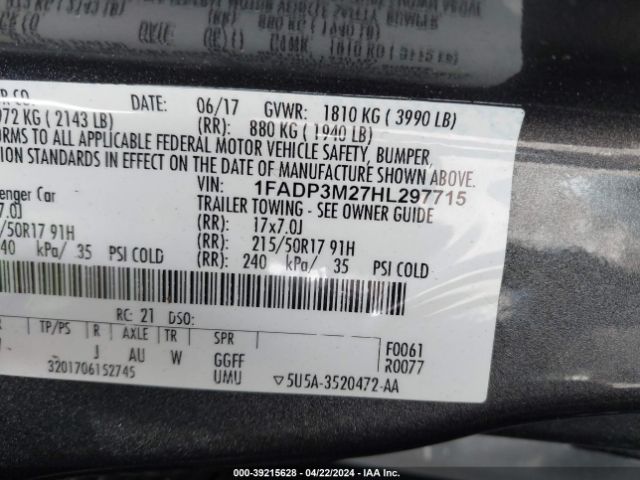1FADP3M27HL297715 Ford FOCUS SEL