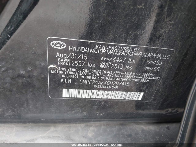 Hyundai SONATA SE 2016 5NPE24AFXGH297415 Image 9