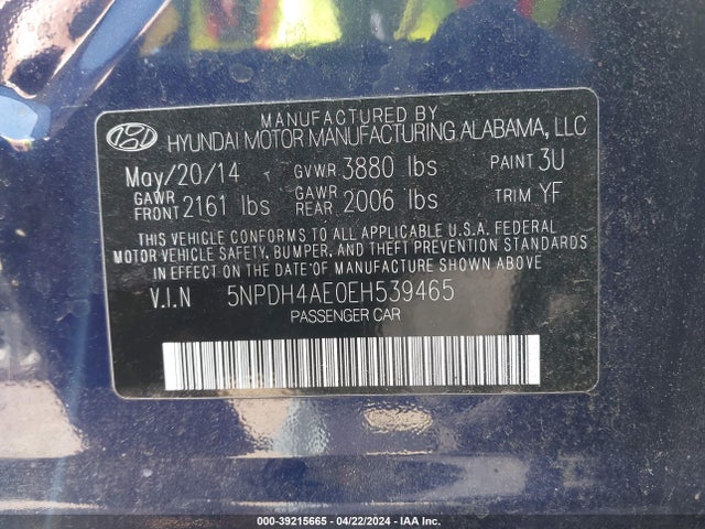 Hyundai ELANTRA SE 2014 5NPDH4AE0EH539465 Image 9