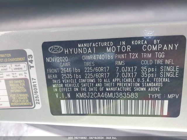 Hyundai TUCSON SE 2021 KM8J2CA46MU383583 Image 9