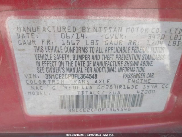 Nissan Versa Note S Plus 2015 3N1CE2CP0FL364548 Image 9