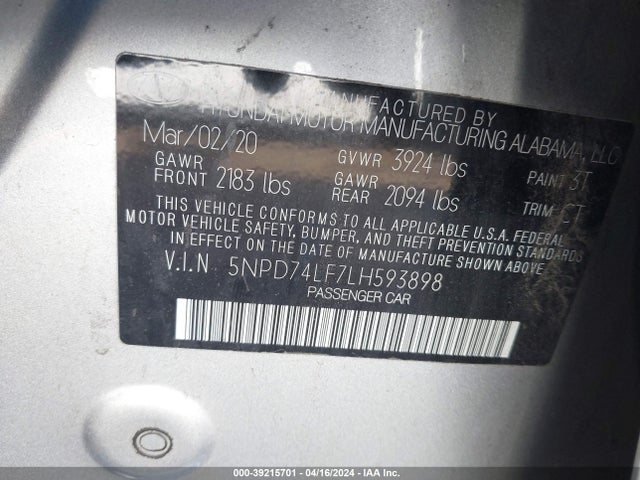 Hyundai ELANTRA SE 2020 5NPD74LF7LH593898 Image 9