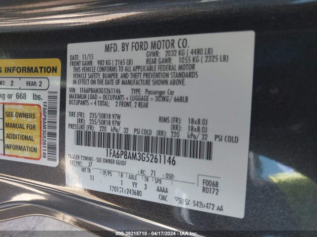 Ford Mustang V6 2016 1FA6P8AM3G5261146 Image 9