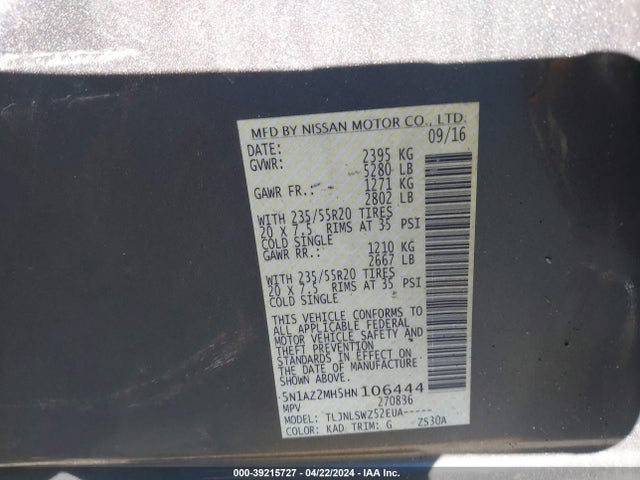 Nissan Murano Platinum 2017 5N1AZ2MH5HN106444 Image 9