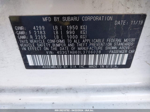 Subaru Impreza 5-door 2020 4S3GTAB60L3706028 Image 9