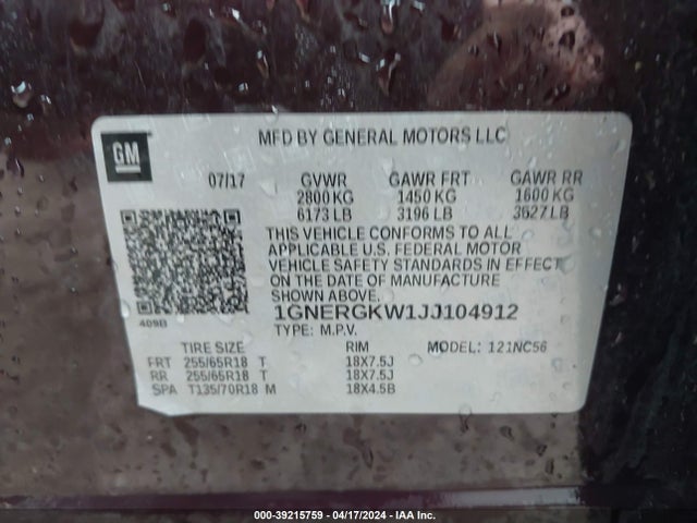 Chevrolet Traverse 1lt 2018 1GNERGKW1JJ104912 Image 9