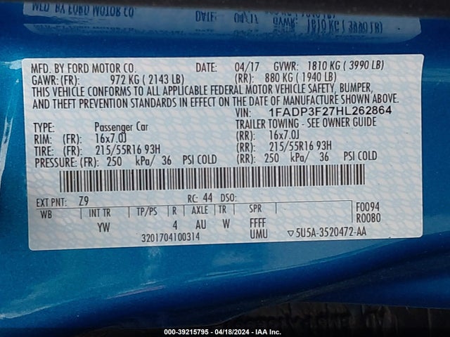 Ford FOCUS SE 2017 1FADP3F27HL262864 Image 9