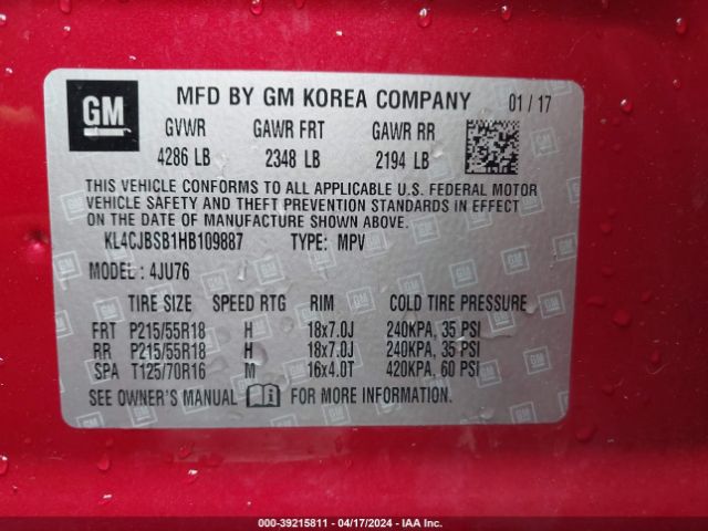 KL4CJBSB1HB109887 Buick Encore Preferred Ii