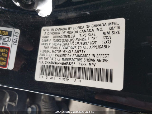 Honda CR-V SE 2016 2HKRM4H47GH693267 Image 9