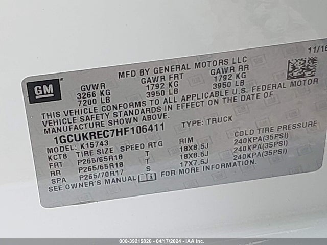 Chevrolet Silverado 1500 2lt 2017 1GCUKREC7HF106411 Image 9