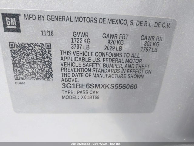 Chevrolet CRUZE LT 2019 3G1BE6SMXKS556060 Image 9