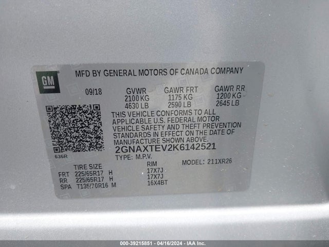 Chevrolet EQUINOX LT 2019 2GNAXTEV2K6142521 Image 9