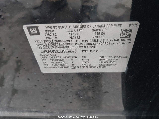 Chevrolet EQUINOX LS 2016 2GNALBEK5G1150676 Image 9