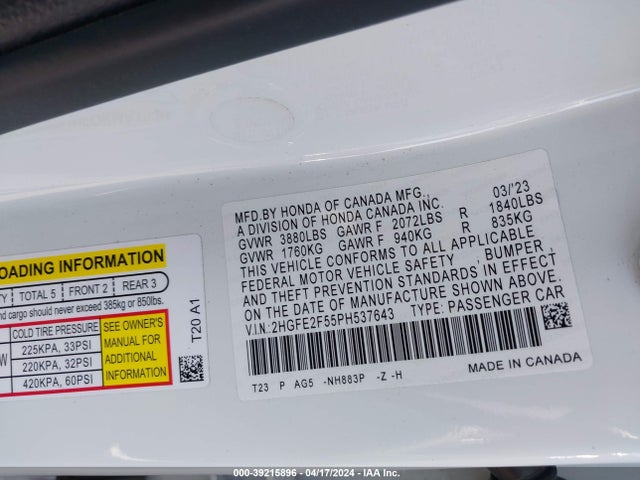 Honda Civic Sport 2023 2HGFE2F55PH537643 Image 9