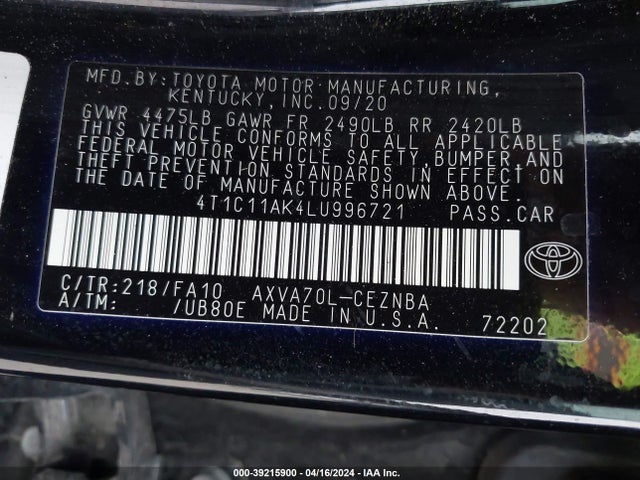 Toyota CAMRY LE 2020 4T1C11AK4LU996721 Image 9