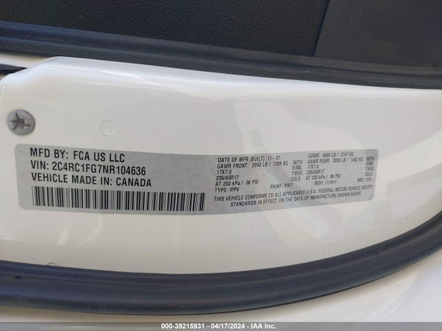 Chrysler Pacifica Touring 2022 2C4RC1FG7NR104636 Image 9