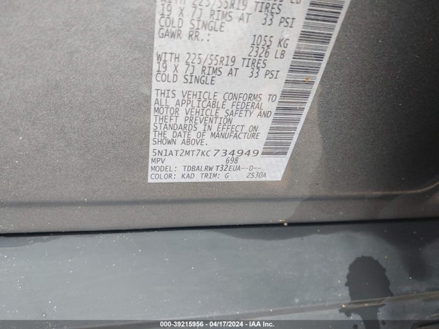 Nissan Rogue Sl 2019 5N1AT2MT7KC734949 Image 9