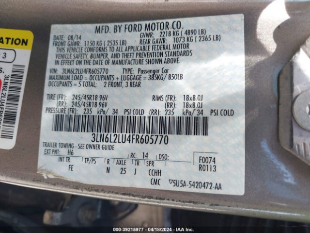 3LN6L2LU4FR605770 Lincoln MKZ HYBRID