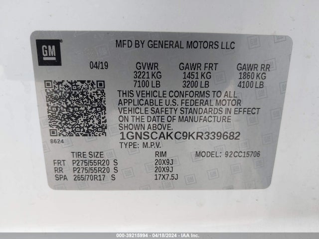 Chevrolet Tahoe Ls 2019 1GNSCAKC9KR339682 Image 9
