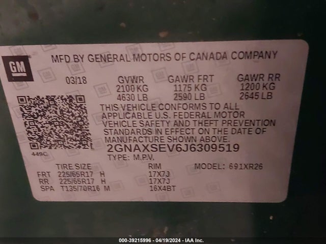 Chevrolet EQUINOX LT 2018 2GNAXSEV6J6309519 Image 9