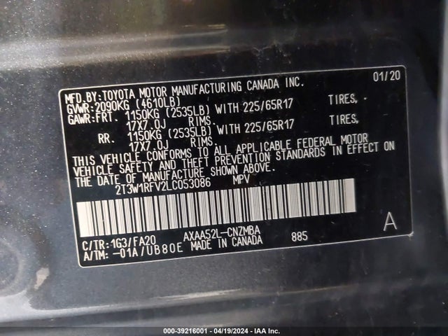 Toyota Rav4 Xle 2020 2T3W1RFV2LC053086 Image 9