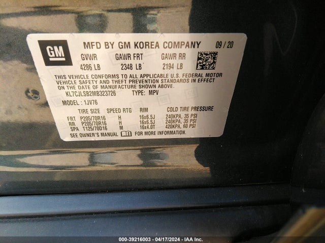 Chevrolet Trax Fwd Lt 2021 KL7CJLSB2MB323726 Image 9