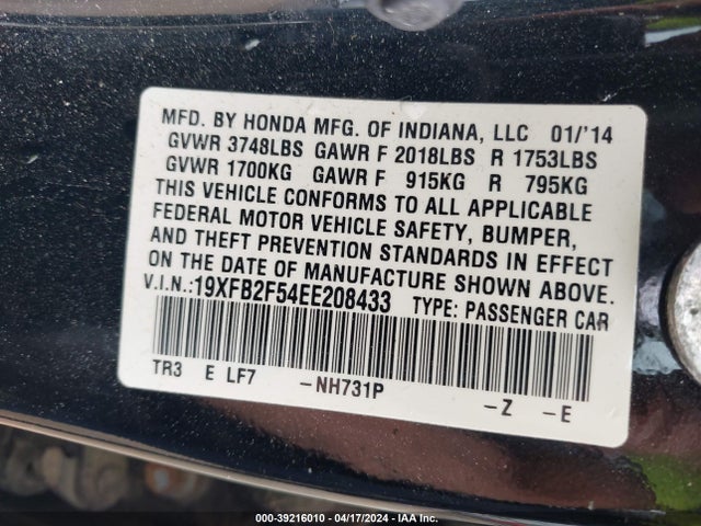 Honda Civic Lx 2014 19XFB2F54EE208433 Image 9