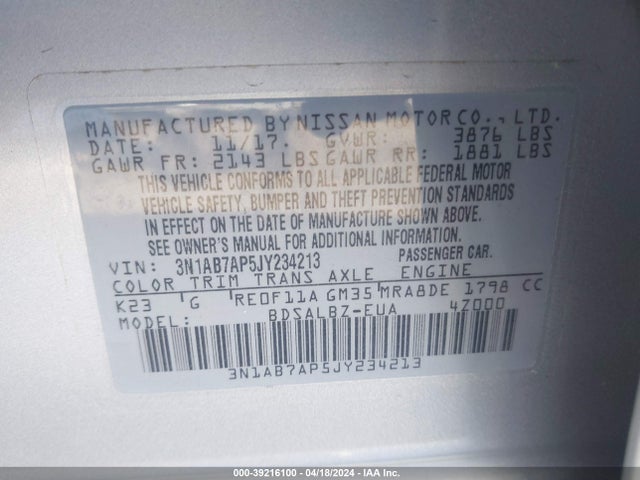 Nissan SENTRA S 2018 3N1AB7AP5JY234213 Image 9