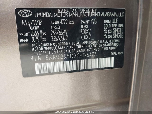 Hyundai Santa Fe Se 2019 5NMS23AD9KH126477 Image 9