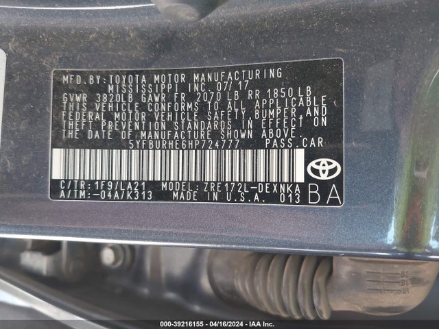 Toyota Corolla Xle 2017 5YFBURHE6HP724777 Image 9