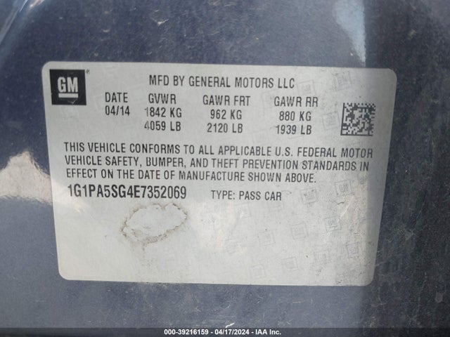 Chevrolet Cruze Ls Auto 2014 1G1PA5SG4E7352069 Image 9