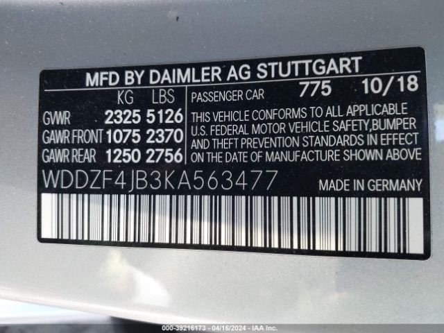 WDDZF4JB3KA563477 Mercedes-Benz E 300