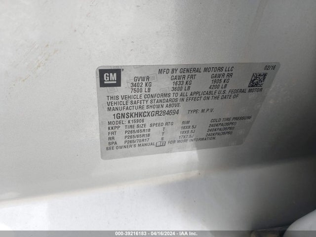 Chevrolet Suburban Lt 2016 1GNSKHKCXGR284694 Image 9